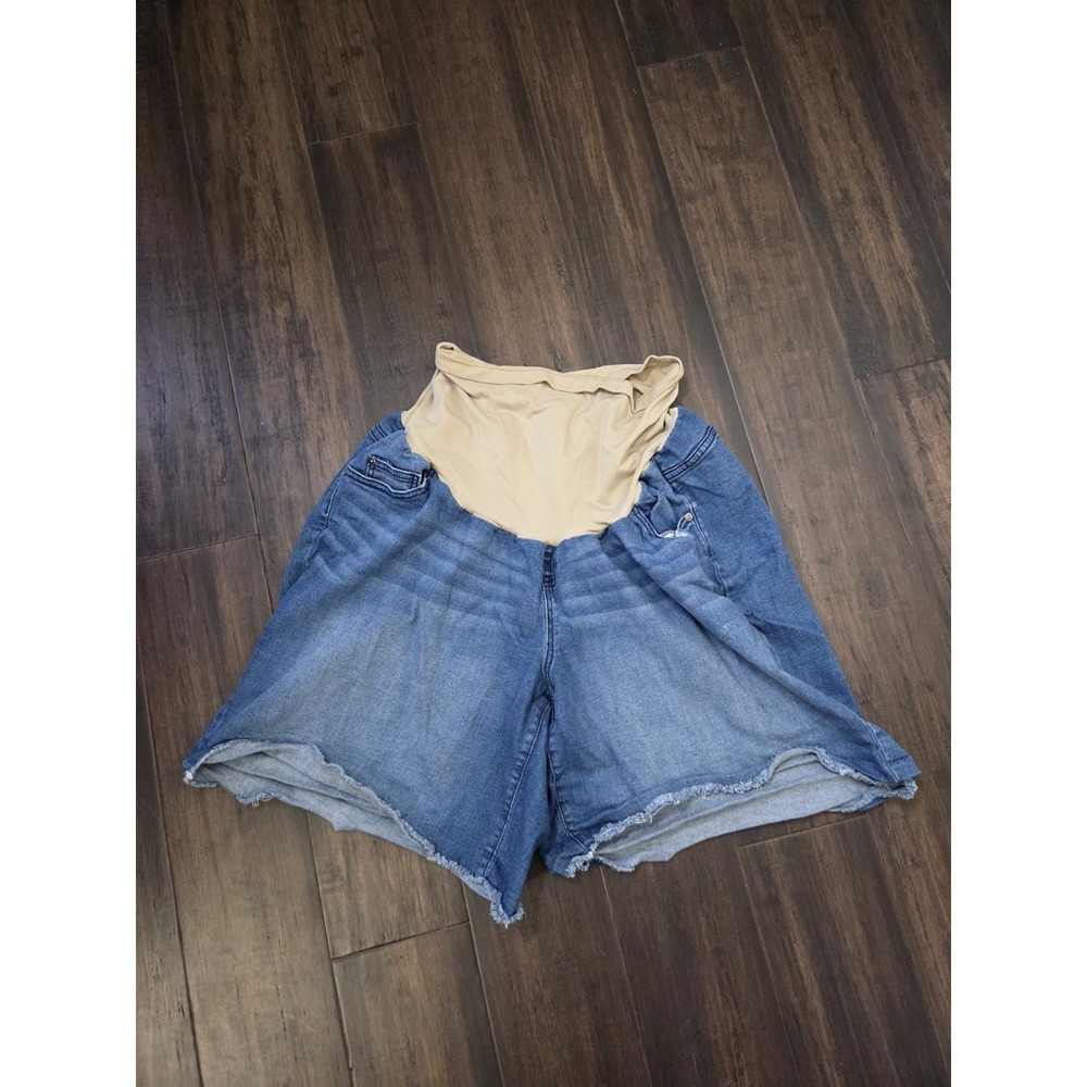Indigo Blue Secret Fit Belly Maternity Jean Shorts Plus Size 3X Blue Denim